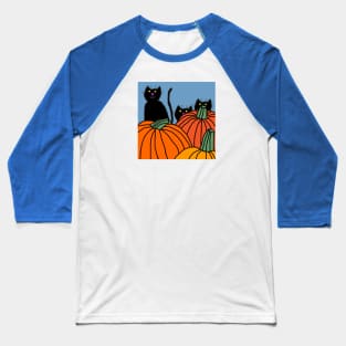 Three Black Cats and Pumpkins Baseball T-Shirt